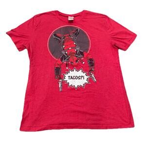 Mens Deadpool Marvel Tee Fifth Sun "TACOS !" Short Sleeve Red T-Shirt Size Lrg